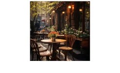 Glasbild Little Street Cafe II 30 x 30 cm