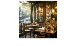 Glasbild Little Street Cafe I 30 x 30 cm